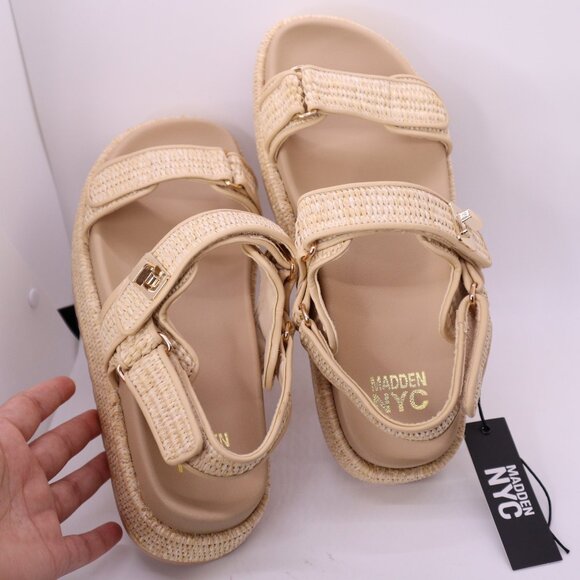 Madden NYC Women’s Flatform Sandals sz 9 with Adjustable Straps Raffia nib - Picture 6 of 6